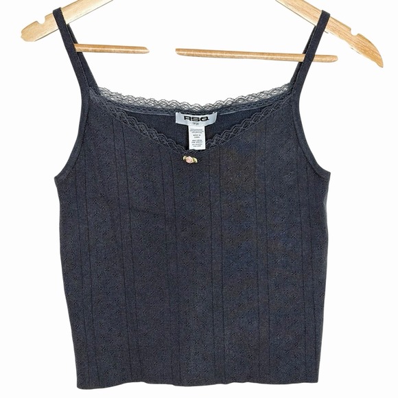 RSQ Tops - Lace Trim Pointelle Knit Cami Tank Top Womens L Y2K Cottagecore Coquette Strappy